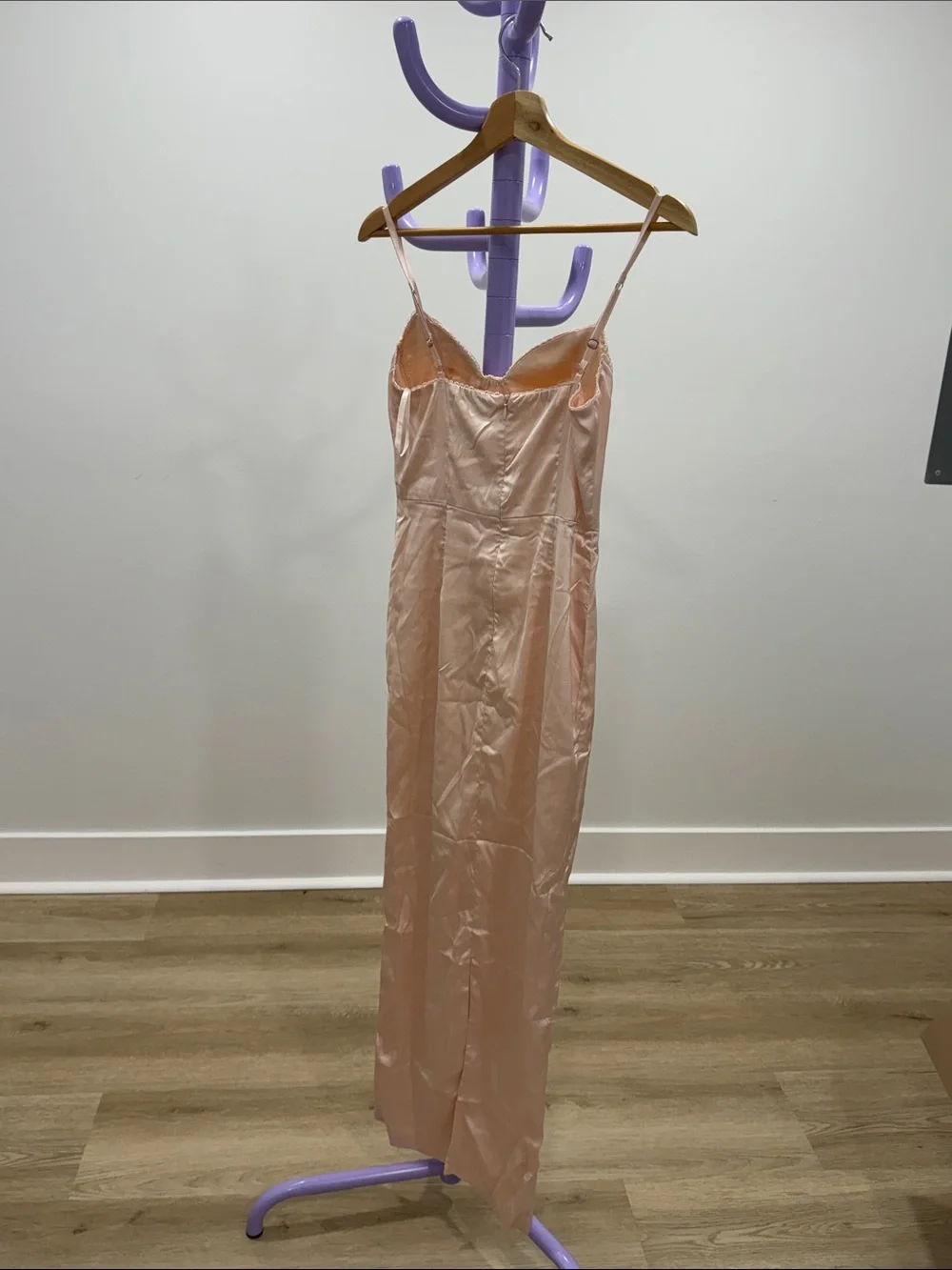 Blush Pink Satin Slip Dress with Built-In Cups